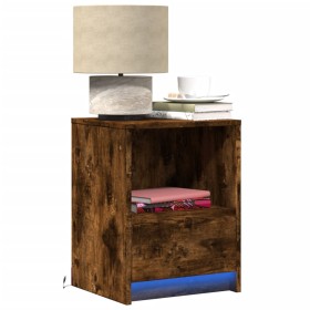 Bedside table with 2 LED lights, engineered wood, smoked oak. by , Nightstands - Ref: Foro24-852028, Price: 83,99 €, Discount: %