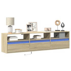 Wall-mounted TV unit with LED in Sonoma oak, 180x31x45 cm by , TV Furniture - Ref: Foro24-3307942, Price: 171,54 €, Discount: %