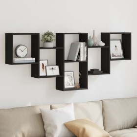 Engineered wood black wall shelf 159x18x66 cm by , Shelves and shelves - Ref: Foro24-853300, Price: 49,99 €, Discount: %