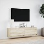 Wall-mounted TV unit with LED lights Sonoma oak 140x31x38 cm by , TV Furniture - Ref: Foro24-852371, Price: 108,16 €, Discoun...