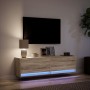 Wall-mounted TV unit with LED lights Sonoma oak 140x31x38 cm by , TV Furniture - Ref: Foro24-852371, Price: 108,16 €, Discoun...