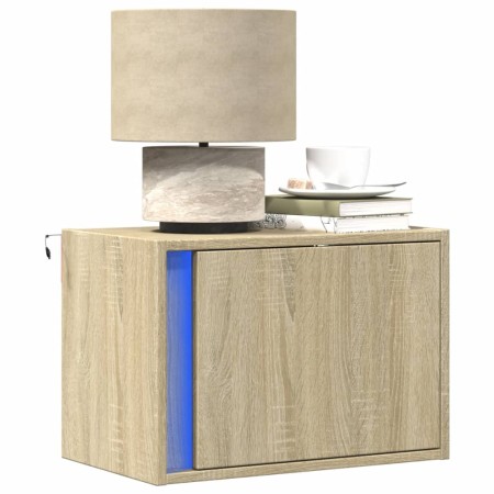 Wall-mounted bedside tables with LED lights, 2 units Sonoma oak. by , Nightstands - Ref: Foro24-852094, Price: 73,53 €, Disco...