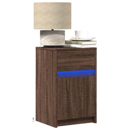 Nightstand with LED lights made of engineered oak wood in brown. by , Nightstands - Ref: Foro24-852010, Price: 55,22 €, Disco...