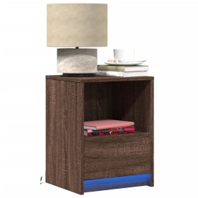 Nightstand with LED lights made of engineered oak wood in brown. by , Nightstands - Ref: Foro24-852031, Price: 49,99 €, Disco...