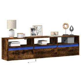 Wall-mounted TV unit with LED in smoked oak, 180x31x45 cm. by , TV Furniture - Ref: Foro24-3307944, Price: 171,77 €, Discount: %