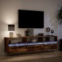 Wall-mounted TV unit with LED in smoked oak, 180x31x45 cm. by , TV Furniture - Ref: Foro24-3307944, Price: 171,54 €, Discount: %