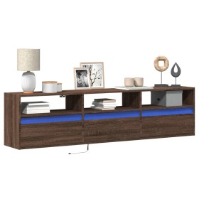 Wall-mounted TV unit with LED in brown oak, 180x31x45 cm. by , TV Furniture - Ref: Foro24-3307946, Price: 177,99 €, Discount: %