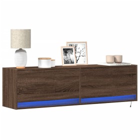 Wall-mounted TV stand with LED lights in brown oak, 140x31x38 cm. by , TV Furniture - Ref: Foro24-852375, Price: 111,67 €, Di...