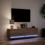 Wall-mounted TV stand with LED lights in brown oak, 140x31x38 cm. by , TV Furniture - Ref: Foro24-852375, Price: 111,67 €, Di...