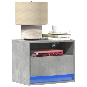 Wall-mounted bedside table with LED lights in concrete gray by , Nightstands - Ref: Foro24-852067, Price: 54,26 €, Discount: %