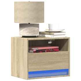 Wall-mounted bedside table with LED lights Sonoma oak by , Nightstands - Ref: Foro24-852065, Price: 54,26 €, Discount: %