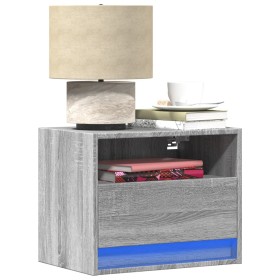 Wall-mounted bedside table with LED lights in Sonoma gray by , Nightstands - Ref: Foro24-852071, Price: 55,89 €, Discount: %