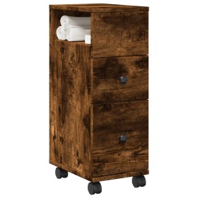 Narrow bathroom cabinet with smoked oak wood and wheels. by , Lockers and storage cabinets - Ref: Foro24-855236, Price: 52,38...