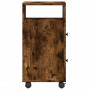 Narrow bathroom cabinet with smoked oak wood and wheels. by , Lockers and storage cabinets - Ref: Foro24-855236, Price: 52,38...