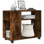 Side table with smoked oak wood wheels 70x35x60 cm by , Side tables - Ref: Foro24-853150, Price: 51,62 €, Discount: %