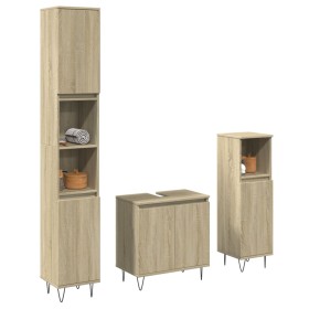 Set de muebles de baño 3 pzas madera contrachapada roble Sonoma de , Muebles de baño - Ref: Foro24-3307674, Precio: 197,99 €,...