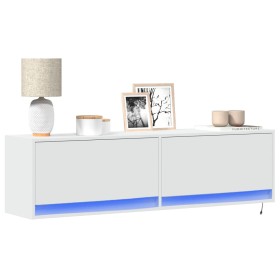 Wall-mounted TV stand with LED lights white