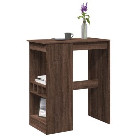 Tall table with brown oak wood shelves