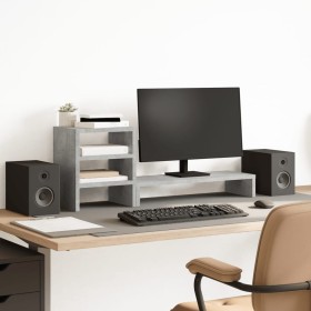 Soporte monitor con organizador escritorio madera gris hormigón de , Bases y elevadores para ordenadores - Ref: Foro24-854736...