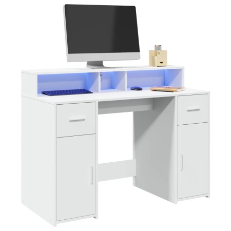 Escritorio con luz LED madera ingeniería blanco 120x55x91 cm de , Escritorios - Ref: Foro24-3309411, Precio: 194,05 €, Descue...