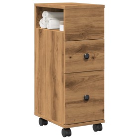 Narrow oak artisan wooden bathroom cabinet with wheels by , Lockers and storage cabinets - Ref: Foro24-855240, Price: 54,62 €...