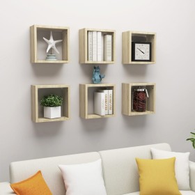 Wall cube shelves 6 units Sonoma oak 30x15x30 cm by , Shelves and shelves - Ref: Foro24-807009, Price: 40,67 €, Discount: %