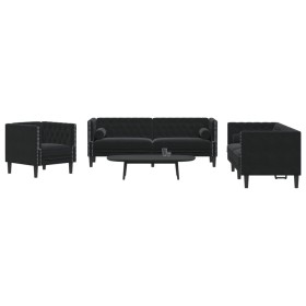 Set de sofás Chesterfield con cojines 3 piezas terciopelo negro de , Sofás - Ref: Foro24-3209286, Precio: 760,94 €, Descuento: %