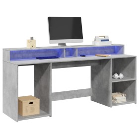 Desk with LED lights, engineered wood, gray