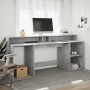 Desk with LED lights, engineered wood, gray concrete finish, 200x55x91 cm. | Foro24|Onlineshop| Casa, Jardín y Más Foro24.es