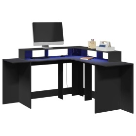 Escritorio con luz LED madera ingeniería negro 152x152x91 cm de , Escritorios - Ref: Foro24-3309457, Precio: 187,36 €, Descue...