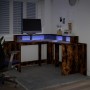 Schreibtisch mit LED-Beleuchtung, Eichenholz in Raucheiche-Optik, 152x152x91cm. von , Schreibtische - Ref: Foro24-3309460, Pr...