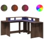 Desk with LED lights, engineered wood, brown oak, 152x152x91 cm. by , Desks - Ref: Foro24-3309462, Price: 188,49 €, Discount: %