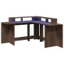 Desk with LED lights, engineered wood, brown oak, 152x152x91 cm. by , Desks - Ref: Foro24-3309462, Price: 188,49 €, Discount: %