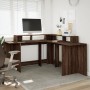 Desk with LED lights, engineered wood, brown oak, 152x152x91 cm. by , Desks - Ref: Foro24-3309462, Price: 188,49 €, Discount: %