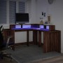 Desk with LED lights, engineered wood, brown oak, 152x152x91 cm. by , Desks - Ref: Foro24-3309462, Price: 188,49 €, Discount: %