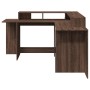 Desk with LED lights, engineered wood, brown oak, 152x152x91 cm. by , Desks - Ref: Foro24-3309462, Price: 188,49 €, Discount: %