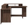 Desk with LED lights, engineered wood, brown oak, 152x152x91 cm. by , Desks - Ref: Foro24-3309462, Price: 188,49 €, Discount: %