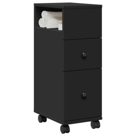 Narrow bathroom cabinet with wheels, engineered wood, black by , Lockers and storage cabinets - Ref: Foro24-855233, Price: 53...