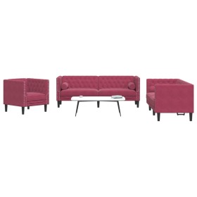 Set sofás Chesterfield con cojines 3 pzas terciopelo rojo tinto de , Sofás - Ref: Foro24-3209285, Precio: 747,99 €, Descuento: %