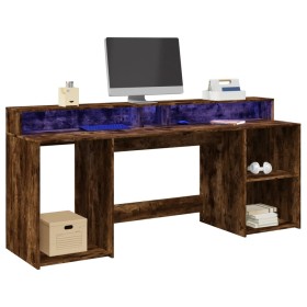 Escritorio con LED madera ingeniería roble ahumado 200x55x91 cm de , Escritorios - Ref: Foro24-3309442, Precio: 176,20 €, Des...