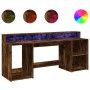 Desk with LED lighting, engineered smoked oak wood, 200x55x91 cm by , Desks - Ref: Foro24-3309442, Price: 192,90 €, Discount: %