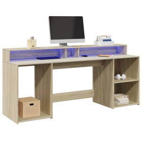 Desk with LED lighting, engineered wood in Sonoma oak, 200x55x91 cm. by , Desks - Ref: Foro24-3309440, Price: 176,20 €, Disco...