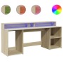 Desk with LED lighting, engineered wood in Sonoma oak, 200x55x91 cm. by , Desks - Ref: Foro24-3309440, Price: 176,20 €, Disco...