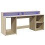 Desk with LED lighting, engineered wood in Sonoma oak, 200x55x91 cm. by , Desks - Ref: Foro24-3309440, Price: 176,20 €, Disco...