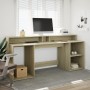 Desk with LED lighting, engineered wood in Sonoma oak, 200x55x91 cm. by , Desks - Ref: Foro24-3309440, Price: 176,20 €, Disco...