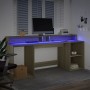 Desk with LED lighting, engineered wood in Sonoma oak, 200x55x91 cm. by , Desks - Ref: Foro24-3309440, Price: 176,20 €, Disco...