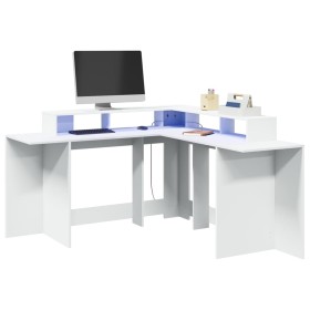 Engineered wood white desk with LED light 152x152x91 cm by , Desks - Ref: Foro24-3309456, Price: 190,39 €, Discount: %