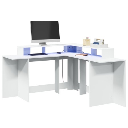 Engineered wood white desk with LED light 152x152x91 cm by , Desks - Ref: Foro24-3309456, Price: 183,32 €, Discount: %