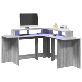 Escritorio con LED madera ingeniería gris sonoma 152x152x91 cm de , Escritorios - Ref: Foro24-3309461, Precio: 189,64 €, Desc...