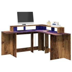 Escritorio con LED madera ingeniería envejecida 152x152x91 cm de , Escritorios - Ref: Foro24-3309463, Precio: 176,62 €, Descu...